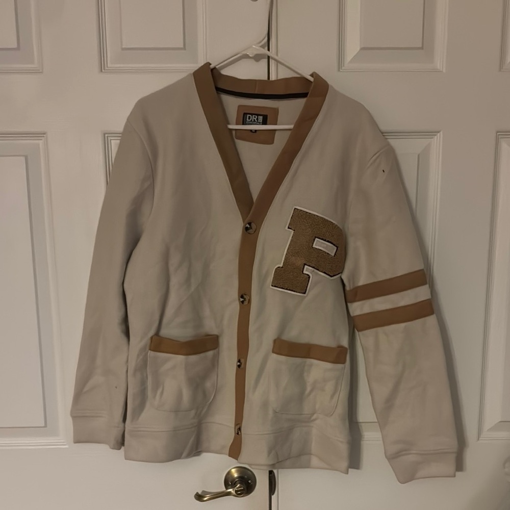 Essentials Cream and Tan Varsity Bomber Jacket